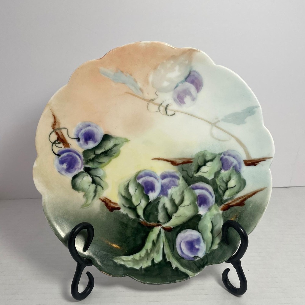 Antique 1906 Limoges Hand Painted Plate Purple Plums Art Nouveau Collectible
